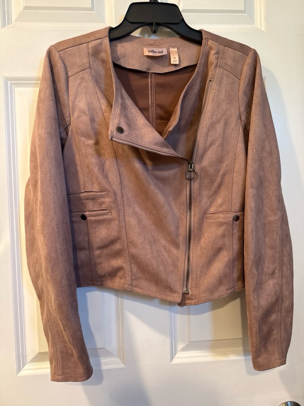 Style & Co. Mauve Faux Suede Asymmetrical Zip Moto Jacket